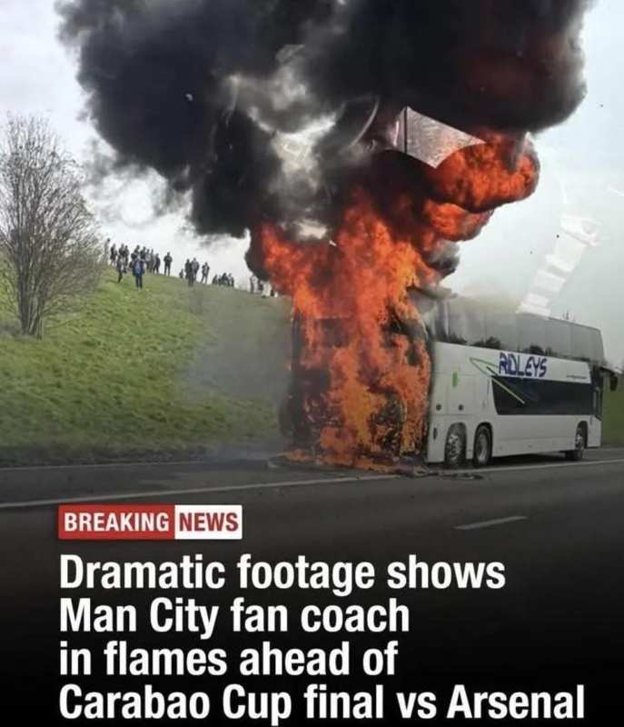  英联杯决赛前夕，曼城球迷遭遇大巴起火事件：安全疏散成焦点，交通恢复有序 体育新闻